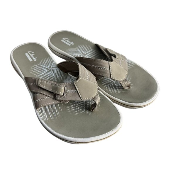 Clarks Collection Breeze Sea Flip Flop Sandals Beige Comfort Women's SZ 8 - Picture 11 of 11